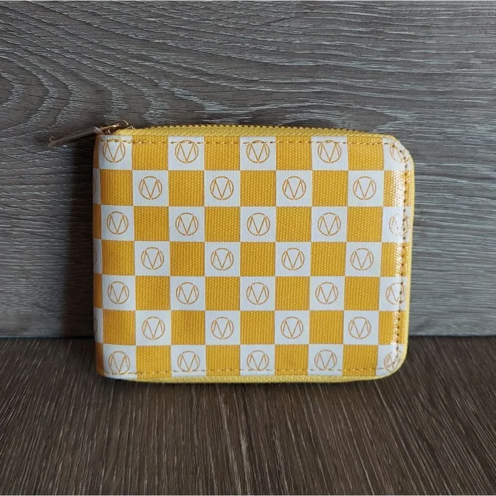 New Yellow White Checkered Zip Wallet